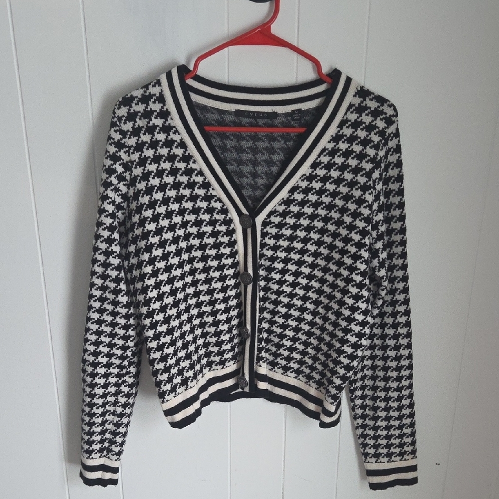 Cyrus Black & White Houndstooth Button Cardigan